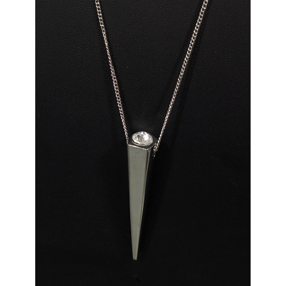 BCBGeneration Silver Tone Cone Pendant Necklace Rhinestone Accent 30" NWT‎